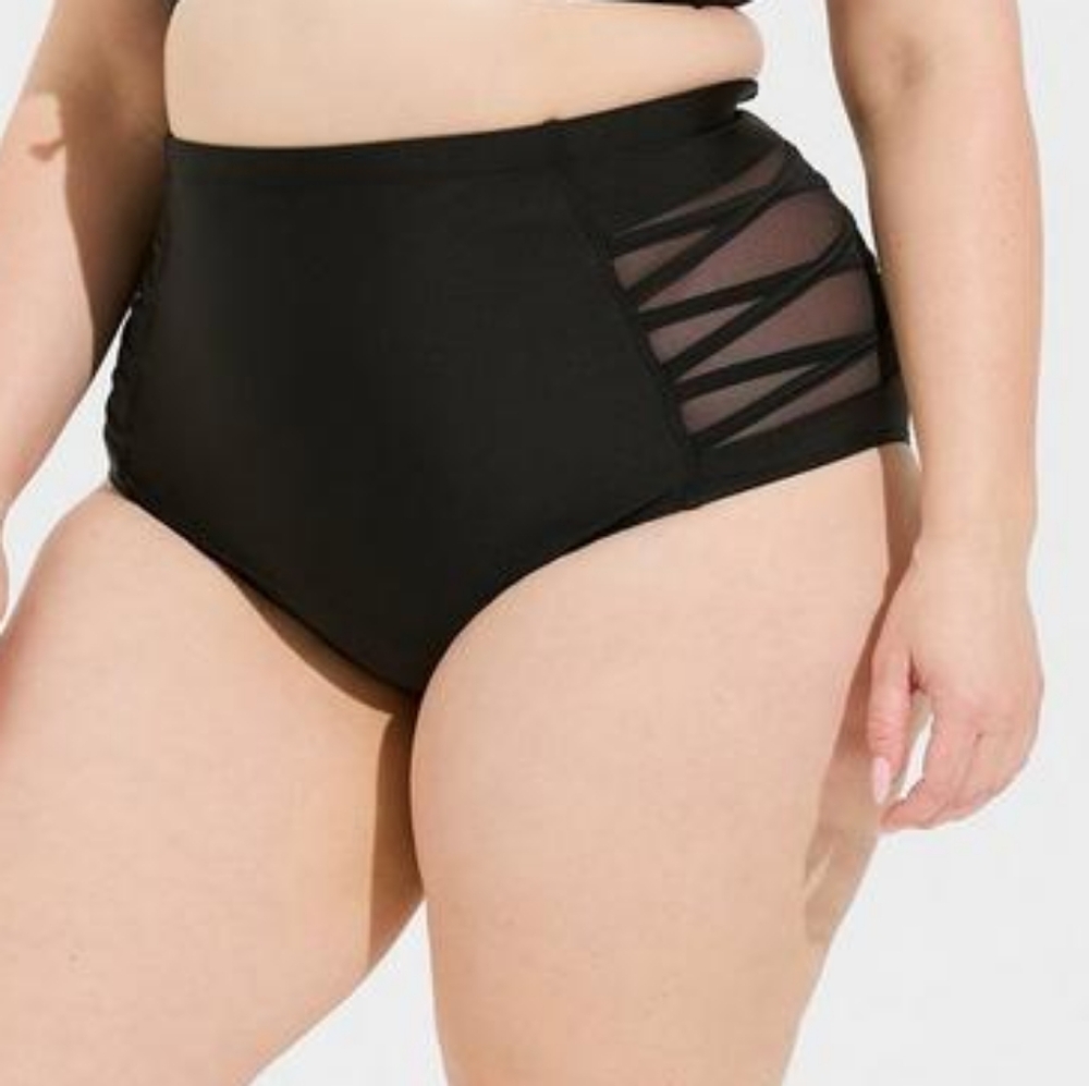 Torrid Black Mesh High-Rise Lattice Side Swim Bikini Bottom 3X NWT
